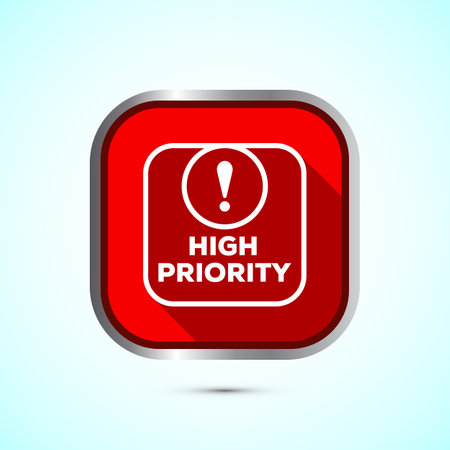 High priority icon design illustration. High priority label badge sign symbol, Red color shadow button designのイラスト素材