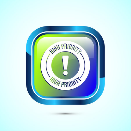 High priority icon design illustration. High priority label badge sign symbol, Glossy square button designのイラスト素材