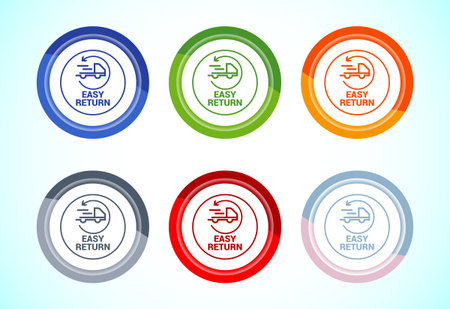 Easy return icon design illustration, Easy return label for product packaging. 6 color button design setのイラスト素材