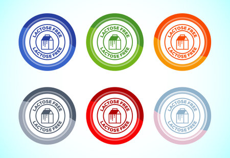 Lactose free icon design illustration, healthy food concept, 6 color button design setのイラスト素材