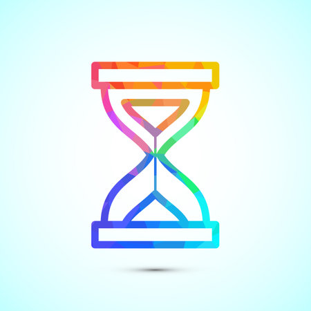 Sand clock icon design illustration. Hourglass symbol, Time measuring sign, low poly styleのイラスト素材