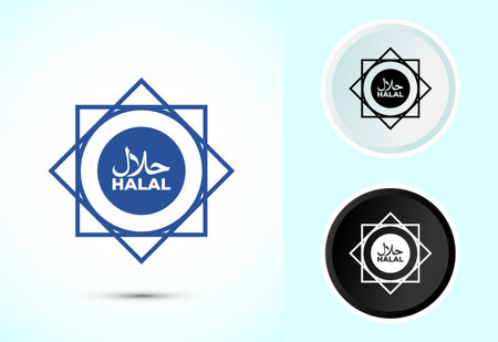 Halal icon design illustration, Halal Certificate tag, Islamic approved sign, Color black and whiteのイラスト素材