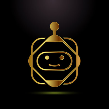 AI assistant icon design illustration. Digital or virtual assistant sign, Robot icon in gold color styleのイラスト素材