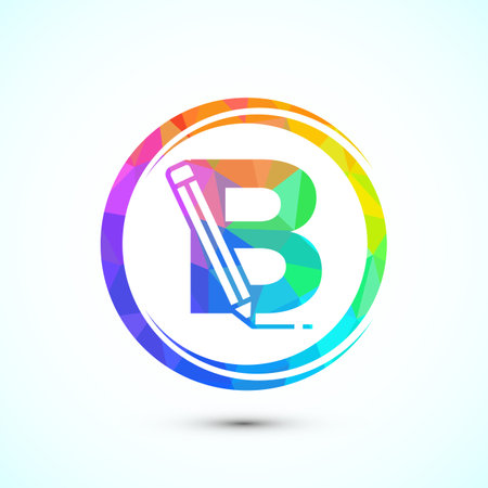 Initial alphabet B with a pencil icon. Logo for education, student or corporate identity, low poly styleのイラスト素材
