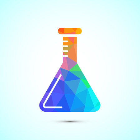 Lab flask icon design illustration, chemical flask icon sign symbol in low poly styleのイラスト素材
