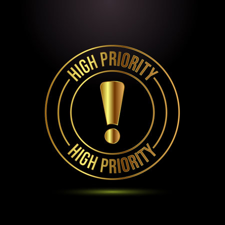 High priority icon design illustration. High priority label badge sign symbol in gold color styleのイラスト素材