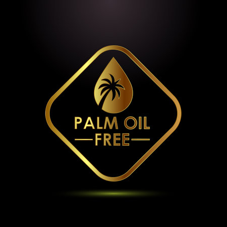 Palm oil free icon design illustration, healthy organic food, No palm oil sign symbol in gold color styleのイラスト素材