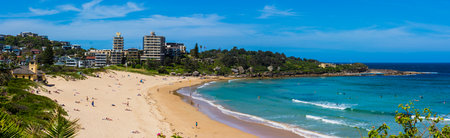 Beach landscape Sydney, panoramic. people enjoying the sunny beach in the backgroundの写真素材