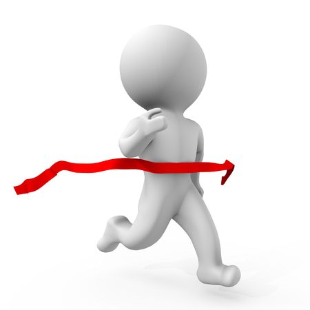 Human crossing the finishing line - a 3d imageの写真素材