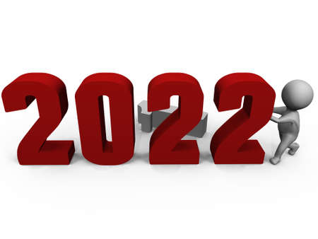 Replacing numbers to form new year 2022 - a 3d imageの写真素材