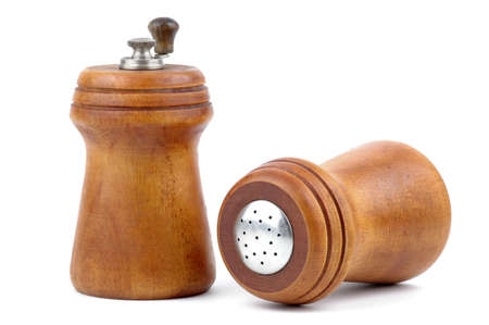 Close-up of a saltshaker and pepper mill.の写真素材