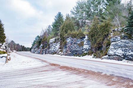 Highway 28 north of Burleigh Falls in early winter.の写真素材