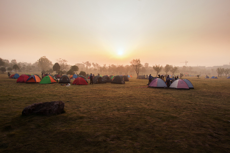 Nanjing Sports Park Camping Tent in the morningのeditorial素材