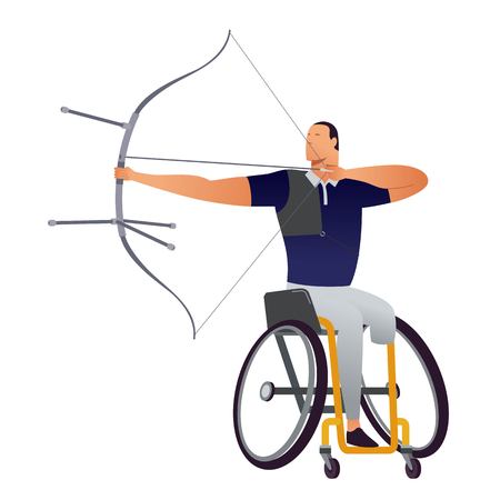 Athletes with physical disabilities. Man Wheelchair Archery.のイラスト素材