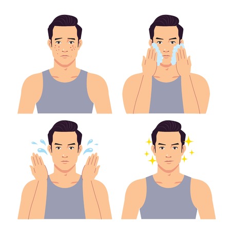 Stage illustration of a handsome man washing his face.のイラスト素材