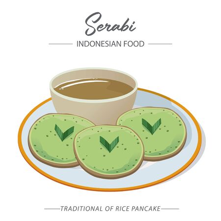 Serabi is an Indonesian pancake that is made from rice flour with coconut milk. Usually eaten with brown coconut sugar syrup.のイラスト素材