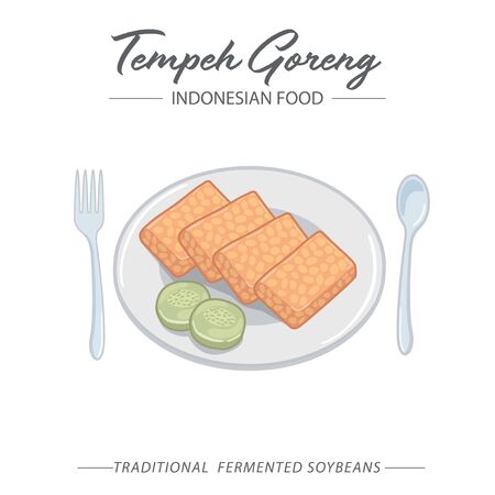 Tempeh or tempe is a traditional Indonesian soy product, that is made from fermented soybeans. Indonesian people like to cook it by frying it.のイラスト素材