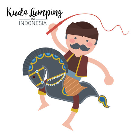 Kuda Lumping or leathered horse. The traditional art form Java, Indonesia.のイラスト素材