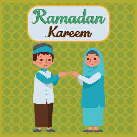 Two children are shaking hands to forgive each other to welcome the month of Ramadan.のイラスト素材