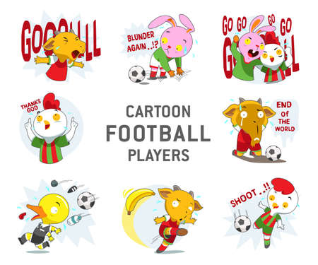 The funny Cartoon Football Players character vector is set to be isolated on a white background. Great for emojis stickerのイラスト素材