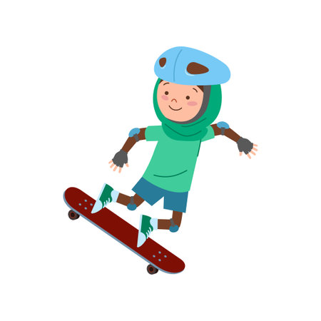 A muslim girl jump with her skateboardのイラスト素材