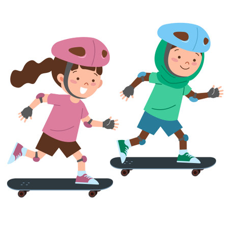 Two girls skateboardingのイラスト素材