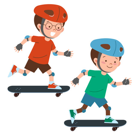 Two boys skateboardingのイラスト素材