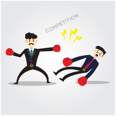 illustration vector graphic cartoon character of a curly hair businessman competing with boxingのイラスト素材