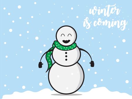 Illustration vector graphic cartoon character of a cheerful snowman, winter is comingのイラスト素材