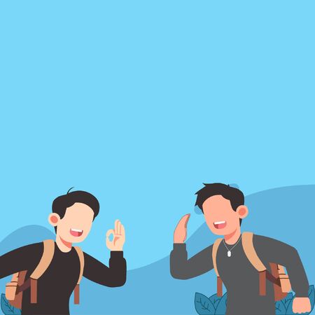 illustration vector graphic cartoon of two adventurer,for advertisement or social media templateのイラスト素材
