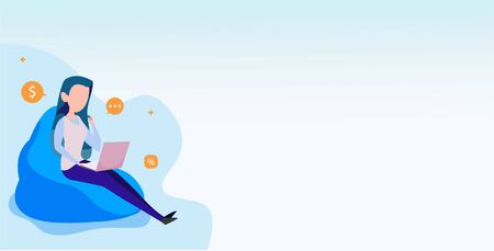 illustration vector graphic of freelancer girl with laptop for poster or advertisement social media templateのイラスト素材