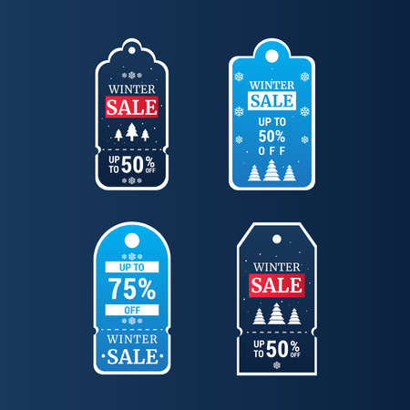 Set of winter sale price tag label template. Good for discount ads, marketing, offer, and other. Vector.のイラスト素材
