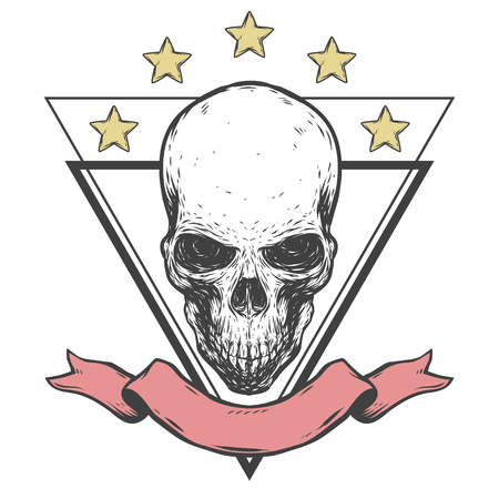Creepy skull with ribbon and starsのイラスト素材