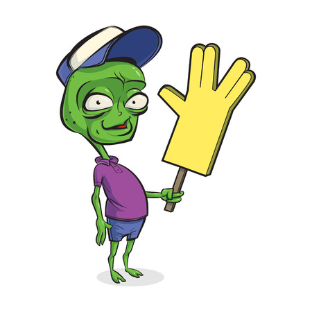 Cartoon little alien sports fan Vector illustrationのイラスト素材