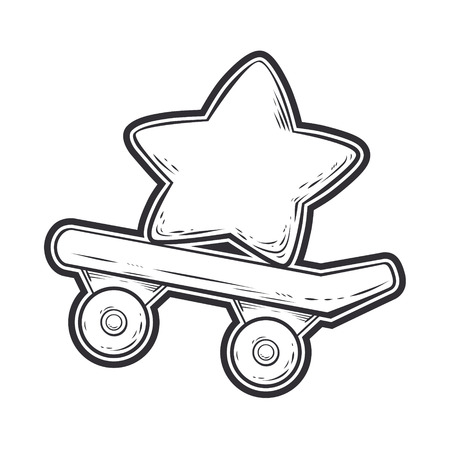Star riding on a skateboard. Vector line artのイラスト素材