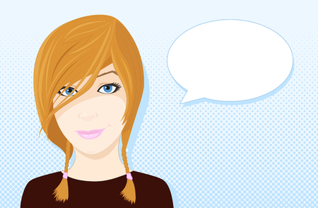 Cute cartoon girl with speech bubbleのイラスト素材