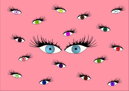 Different coloured eyes illustration pattern with pink, orange, green brown, red and purple eyes...