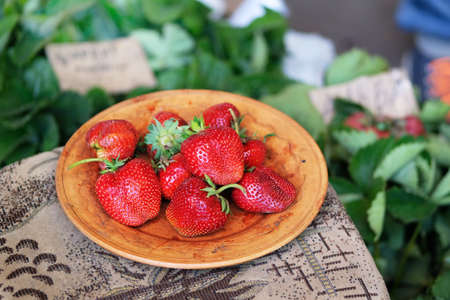 Strawberries in local farming market. Useful berries with lots of vitamins and microelements....
