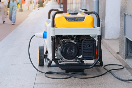 Portable gas or diesel generator to provide electricity. Problem with electricity. Blackout.の写真素材