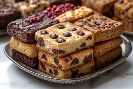 Variety of bakes and cookies in ceramic plate on a white background. Food trading.の素材