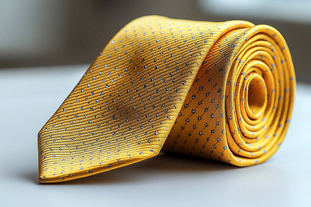 Luxury Silk tie light yellow color in a white background. Attract luxury buyers.の素材