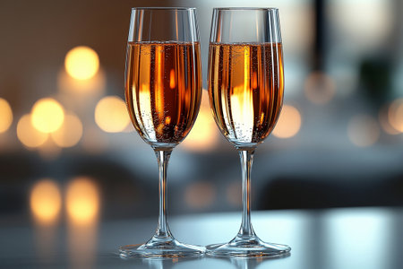 Two elegant Wine Glass filled with Champagne wine. Restaurant quality.の素材