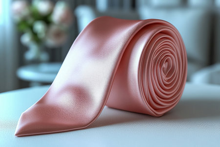 Luxury Silk tie light pink color in a white background. Perfect for premium branding.の素材