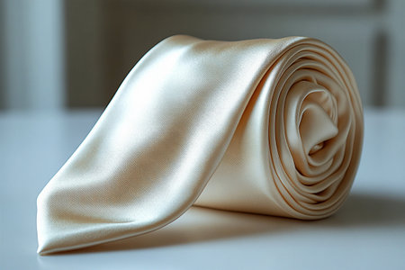 Luxury Silk tie light milky color in a white background. Attract luxury buyers.の素材