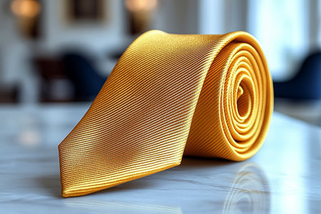 Luxury Silk tie light yellow color in a white background. Attract fashion brands.の素材