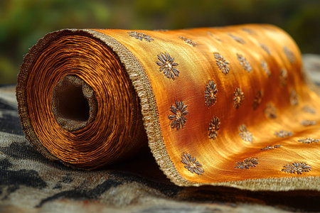 Vintage vanity. Gold-thread embroidered brocade fabricÂ for haute couture or decor.の素材