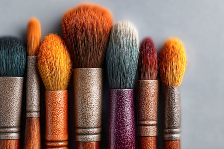 High-quality set of makeup brushes on a white background. Luxury appeal.の素材