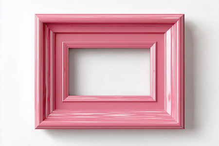Picture frame. Empty pink stylish photo frame. Mock up for modern interior and branding. Cozy home.の素材