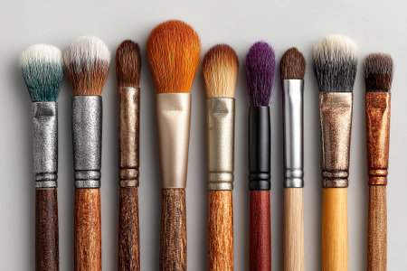 High-quality set of makeup brushes on a white background. Ideal for luxury beauty brand campaigns.の素材