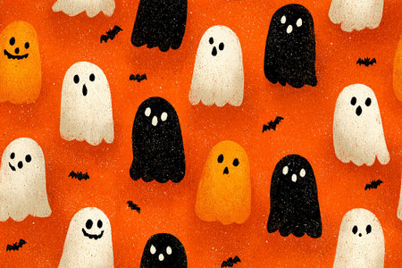 Minimalist style. Drawing style. Seamless Happy Halloween pattern. Celebration.の素材